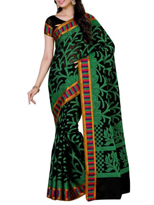 black cotton woven saree - 13885645 - Very Small Image - 1