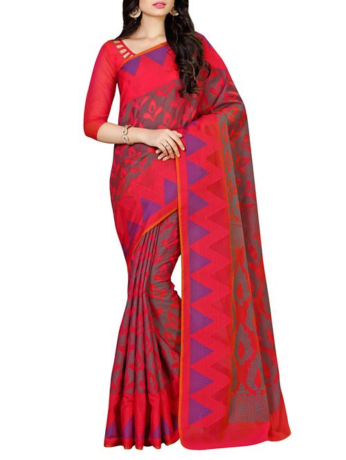 red cotton woven saree - 13885651 - Very Small Image - 1