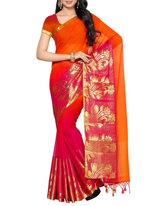 orange chiffon ombre saree - 13885673 - Very Small Image - 1