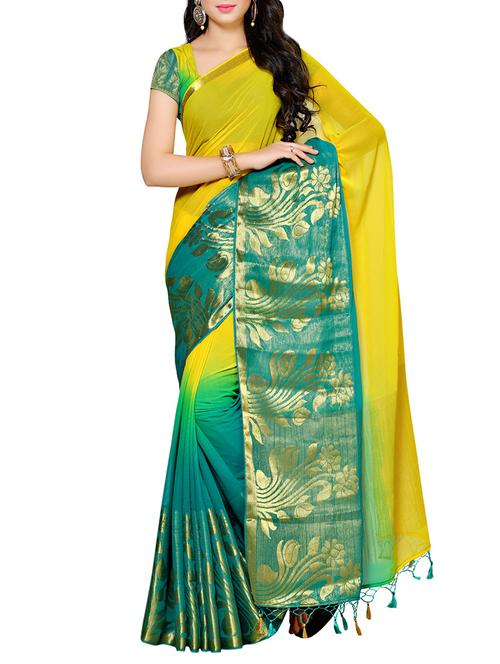yellow chiffon ombre saree - 13885674 - Very Small Image - 1