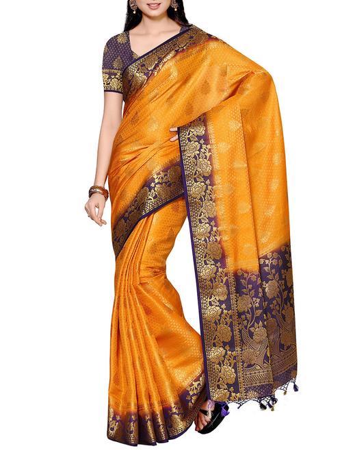 yellow silk kanjivaram saree - 13885675 - Very Small Image - 1