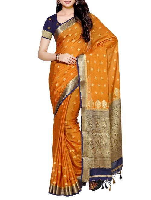 orange tussar silk saree - 13885687 - Very Small Image - 1