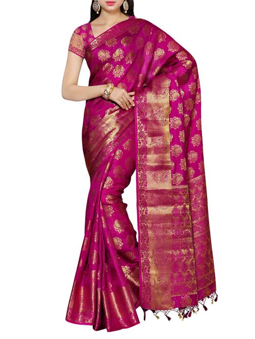 magenta silk kanjivaram saree - 13885700 - Very Small Image - 1