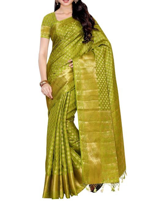 olive green silk kanjivaram saree - 13885702 - Very Small Image - 1