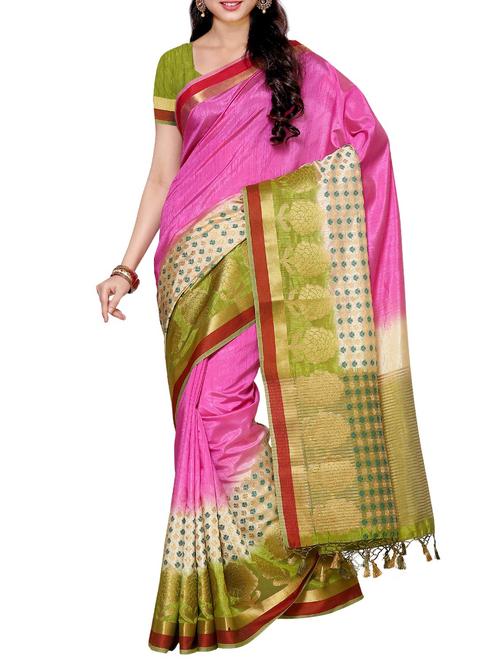 pink silk woven saree - 13885705 - Very Small Image - 1