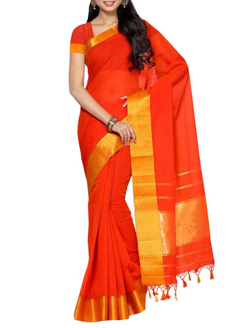 orange cotton bordered saree - 13885710 - Very Small Image - 1