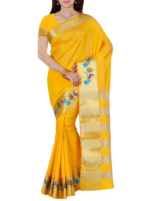 yellow art silk bordered saree with blouse - 13885719 - Very Small Image - 1