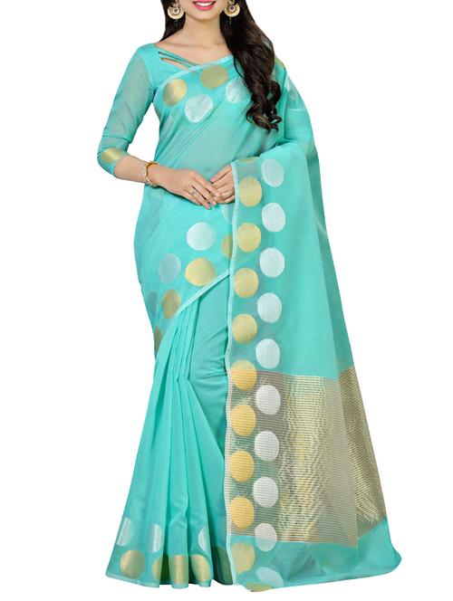 turquoise cotton woven saree - 13885726 - Very Small Image - 1