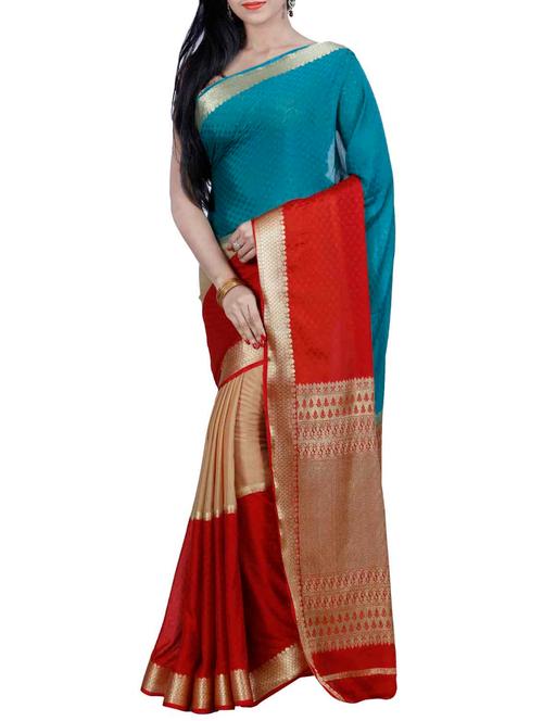 blue&red kanjivaram crepe saree with blouse - 13885745 - Very Small Image - 1