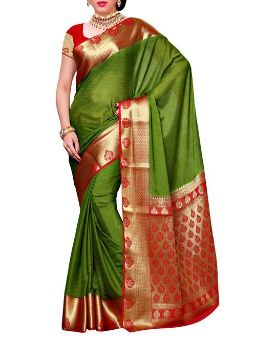 green kanjivaram crepe saree with blouse - 13885786 - Very Small Image - 1