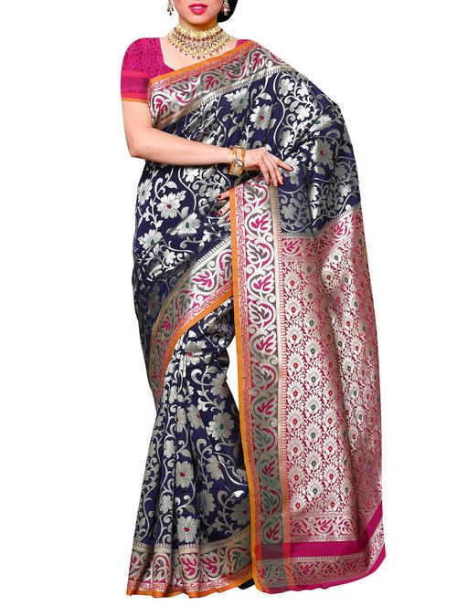 blue kanjivaram silk saree with blouse - 13885789 - Very Small Image - 1