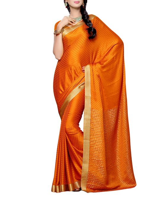 orange crepe woven saree with blouse - 13885805 - Very Small Image - 1
