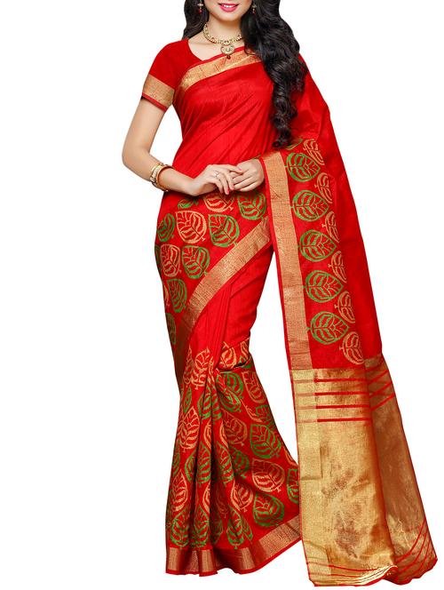 red art silk woven saree with blouse - 13885817 - Very Small Image - 1