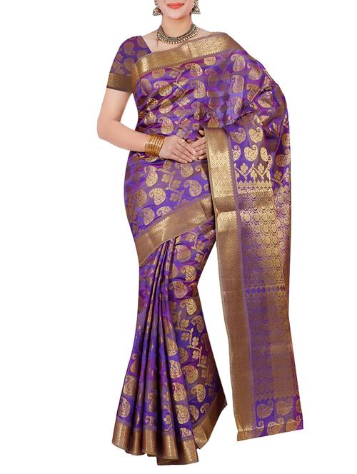 purple kanjivaram silk saree with blouse - 13885821 - Very Small Image - 1