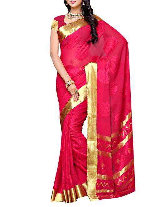 pink chiffon woven saree with blouse - 13885828 - Very Small Image - 1