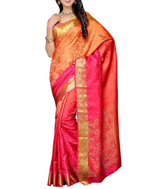 pink & orange art silk woven saree with blouse - 13885850 - Very Small Image - 1