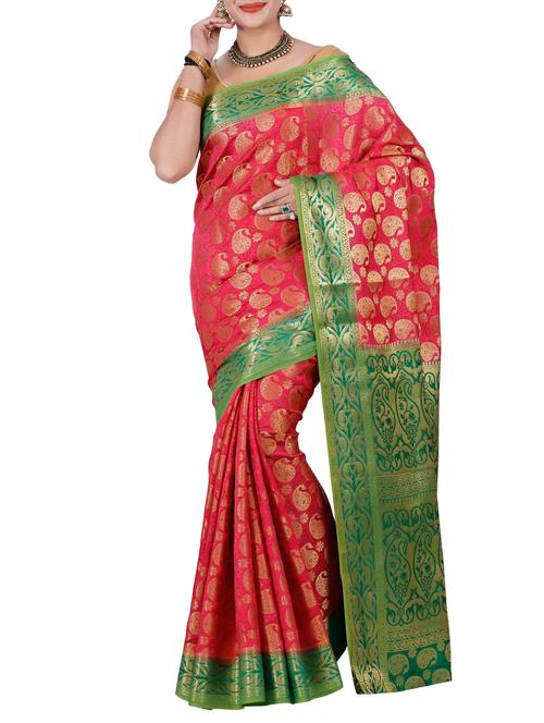 pink silk kanjivaram saree with blouse - 13885857 - Very Small Image - 1