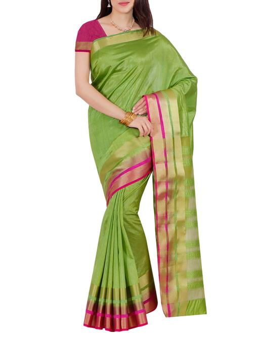 green art silk bordered saree with blouse - 13885885 - Very Small Image - 1