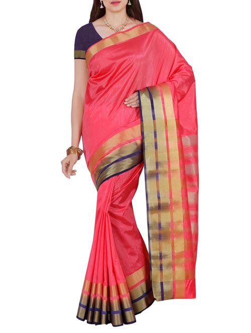 pink art silk bordered saree with blouse - 13885890 - Very Small Image - 1