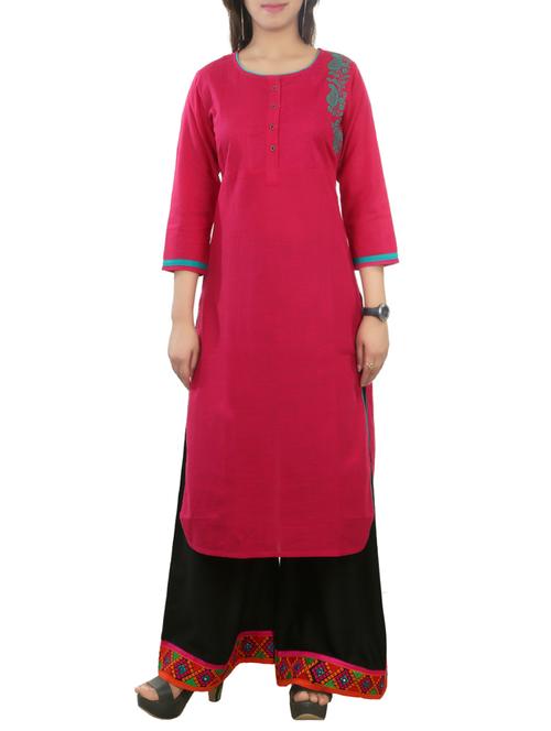pink cotton straight kurta - 13886001 - Very Small Image - 1