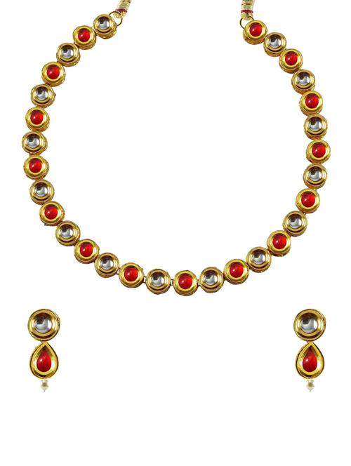 kundan-studded gold tone necklace with earrings - 13888506 - Very Small Image - 1