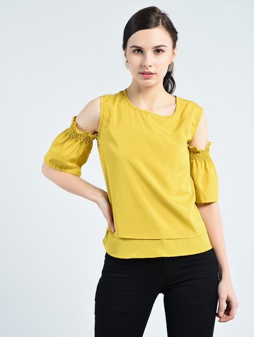 smocked cold shoulder layered top - 13890380 - Very Small Image - 1