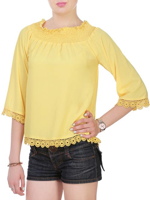 solid yellow top with lace hem - 13890391 - Very Small Image - 1