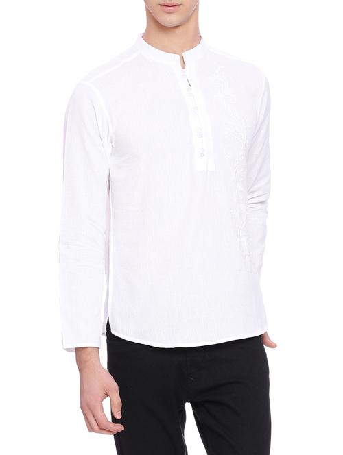 white cotton embroidered kurta - 13891473 - Very Small Image - 1