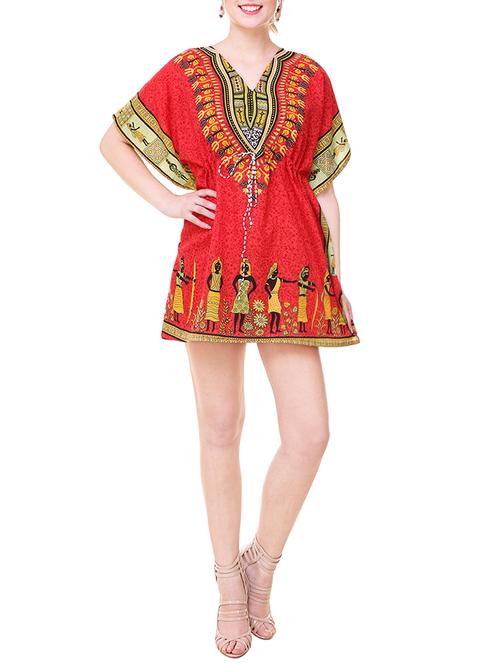 red printed crepe kaftan - 13895030 - Very Small Image - 1