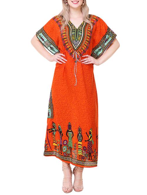 orange printed crepe kaftan - 13895036 - Very Small Image - 1