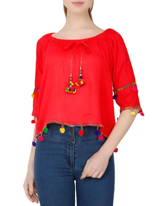 red polycrepe regular top - 13895146 - Very Small Image - 1