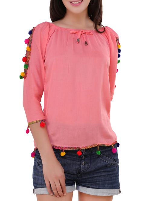 pom pom detailed cold shoulder top - 13895150 - Very Small Image - 1