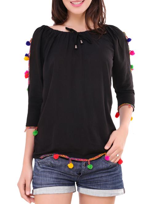 pom pom detailed cold shoulder top - 13895153 - Very Small Image - 1