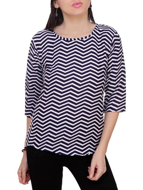 navy blue chevron printed polycrepe regular top - 13895228 - Very Small Image - 1