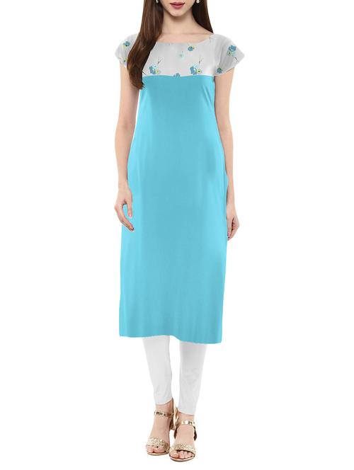 sky blue crepe straight kurta - 13896363 - Very Small Image - 1