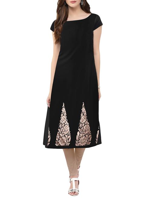 black crepe straight kurta - 13896416 - Very Small Image - 1