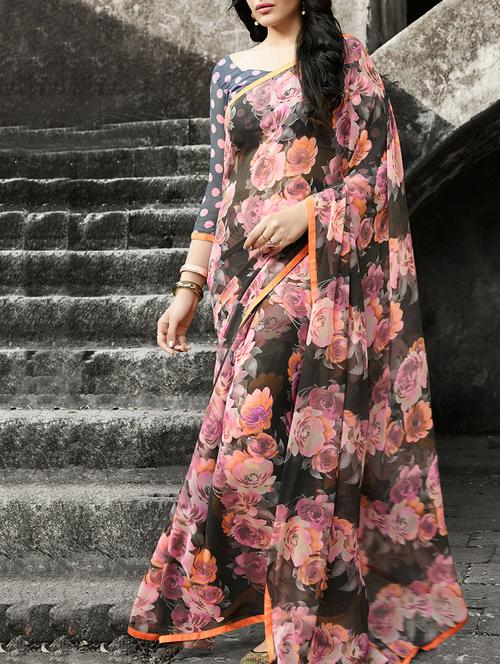 multicolor georgette printed saree - 13898412 - Very Small Image - 1