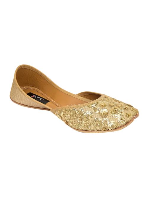 coral haze gold sequins & zari handembroidered fashionable juttis - 13899028 - Very Small Image - 1
