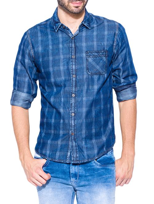 blue cotton casual shirt - 13900657 - Very Small Image - 1