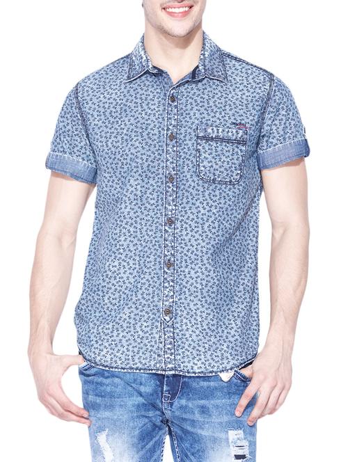 blue cotton casual shirt - 13900709 - Very Small Image - 1