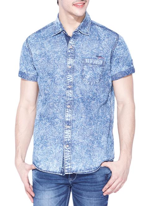 blue denim casual shirt - 13900713 - Very Small Image - 1