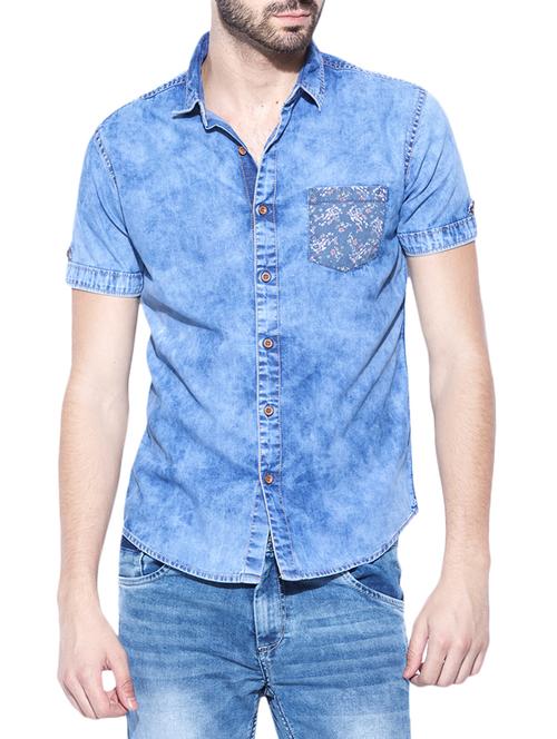 blue cotton casual shirt - 13900724 - Very Small Image - 1