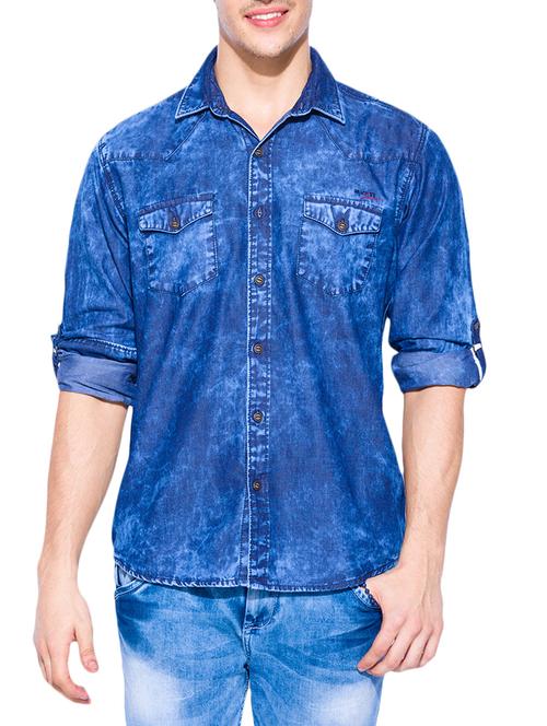 blue denim casual shirt - 13900726 - Very Small Image - 1