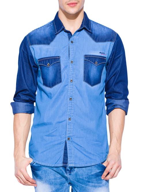 blue denim casual shirt - 13900735 - Very Small Image - 1
