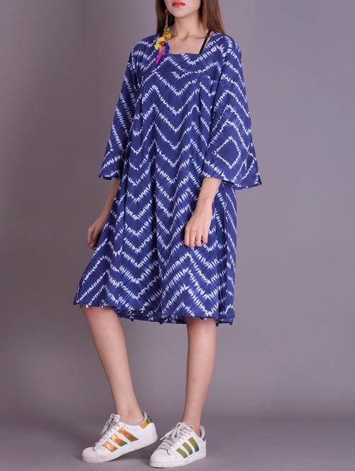 rangpur blue white tie and die dress with front pleated - 13900856 - Very Small Image - 1