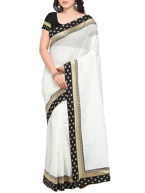 white art silk bordered saree with blouse - 13901160 - Very Small Image - 1