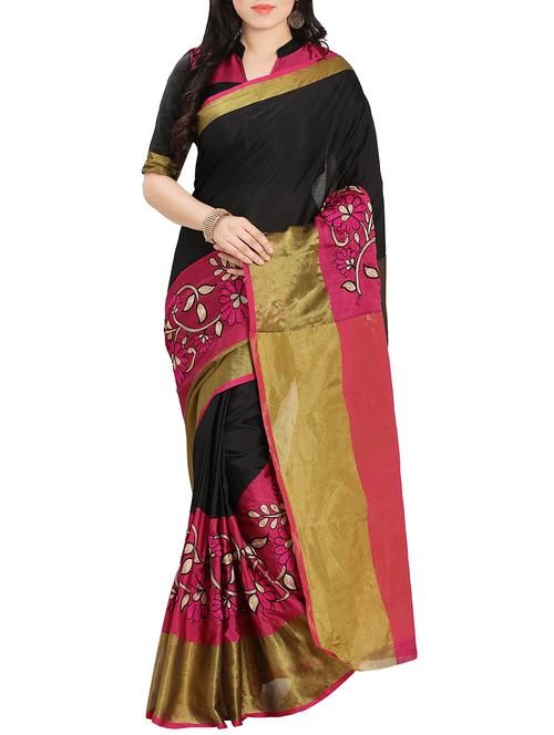 black embroidered silk saree with blouse - 13901162 - Very Small Image - 1