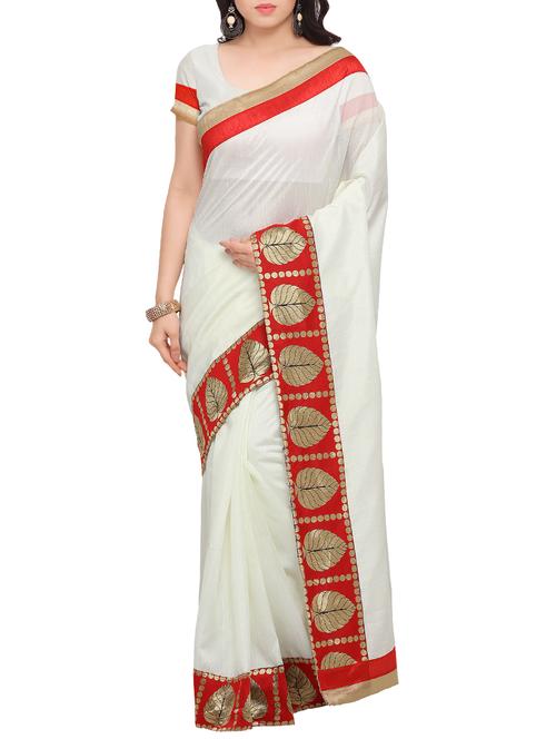 white art silk bordered saree with blouse - 13901166 - Very Small Image - 1