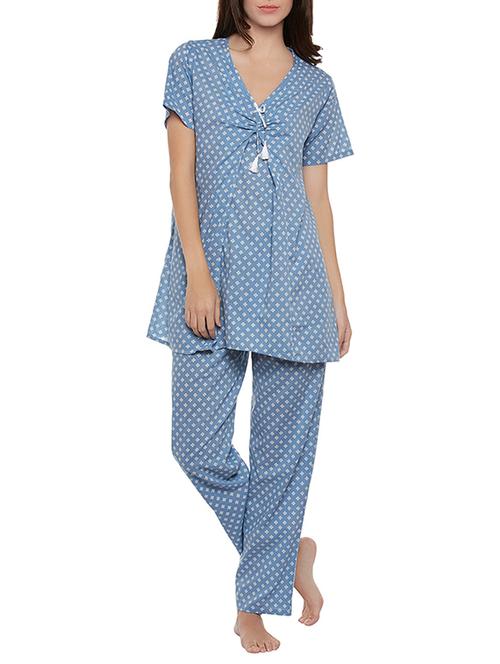 blue printed cotton pyjama set - 13901429 - Very Small Image - 1