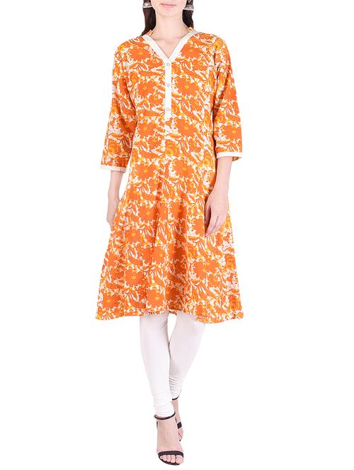 orange rayon a-line kurta - 13902784 - Very Small Image - 1